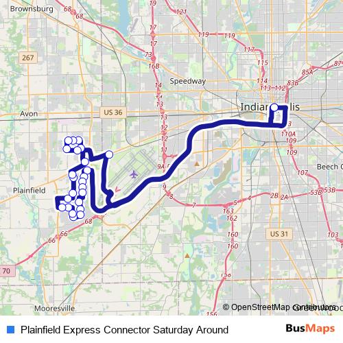 Plainfield Express Connector Saturday Around bus Line Map