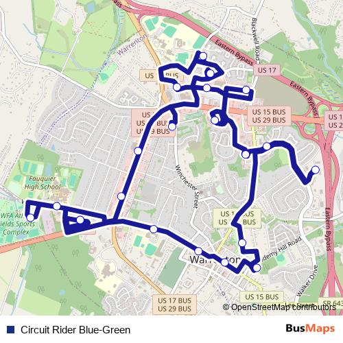 Circuit Rider Blue-Green bus Line Map