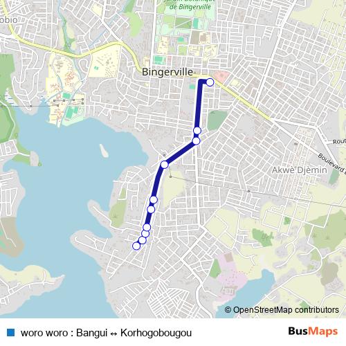 woro woro : Bangui ↔ Korhogobougou bus Line Map