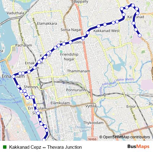 Kakkanad Cepz ↔ Thevara Junction bus Line Map