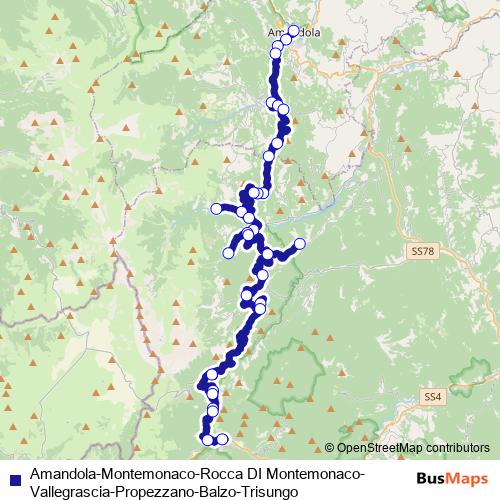 Amandola-Montemonaco-Rocca DI Montemonaco-Vallegrascia-Propezzano-Balzo-Trisungo bus Line Map