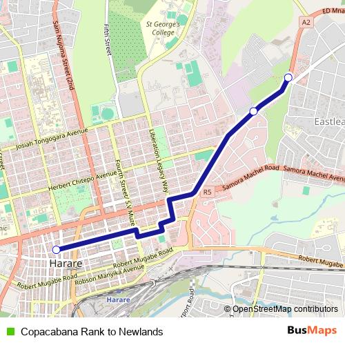 Copacabana Rank to Newlands bus Line Map