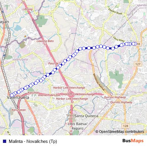Malinta - Novaliches (Tp) bus Line Map