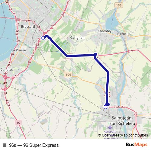 96s bus Line Map
