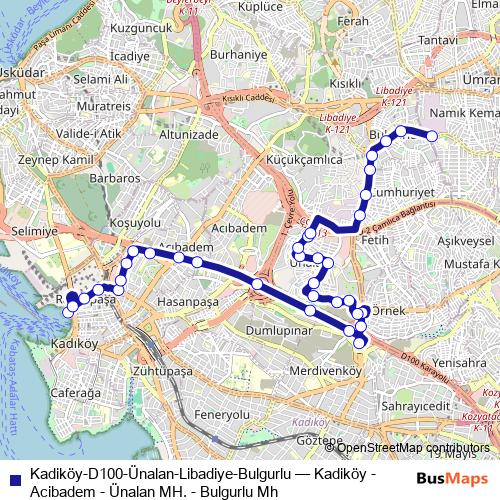 Kadiköy-D100-Ünalan-Libadiye-Bulgurlu bus Line Map
