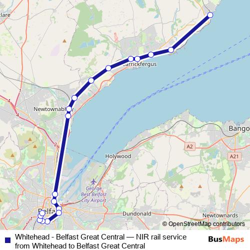 Whitehead - Belfast Great Central rail Line Map