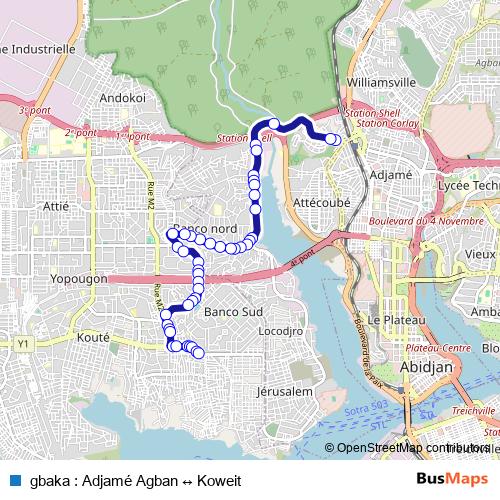 gbaka : Adjamé Agban ↔ Koweit bus Line Map