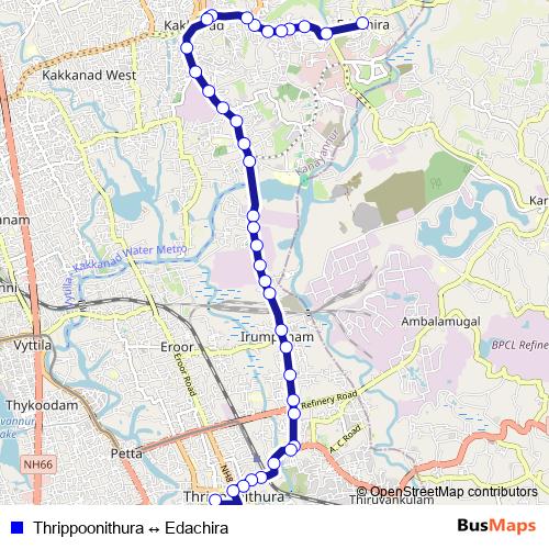 Thrippoonithura ↔ Edachira bus Line Map