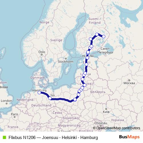 Flixbus N1206 bus Line Map
