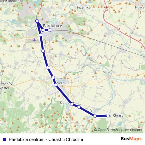 Pardubice centrum - Chrast u Chrudimi rail Line Map