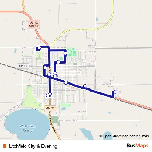 Ciudad de Litchfield y horario nocturno bus Line Map