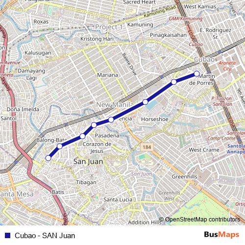 Cubao - SAN Juan bus Line Map