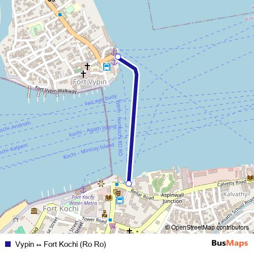 Vypin ↔ Fort Kochi (Ro Ro) ferry Line Map