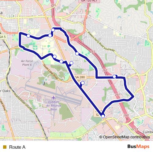 Route A bus Line Map