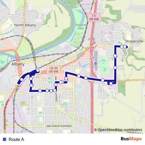 Route A bus Line Map