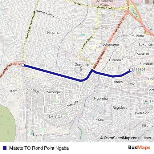 Matete TO Rond Point Ngaba bus Line Map