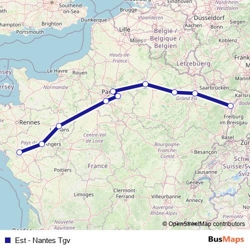 Est - Nantes Tgv rail Line Map