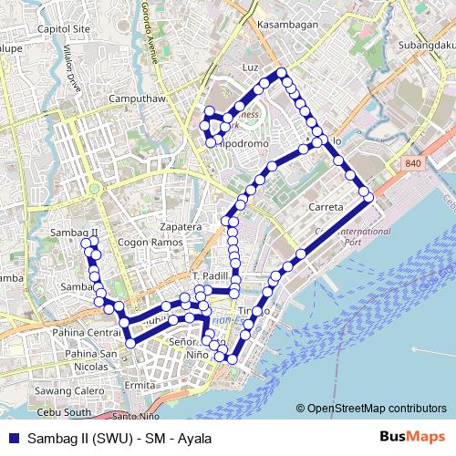 Sambag II (SWU) - SM - Ayala bus Line Map