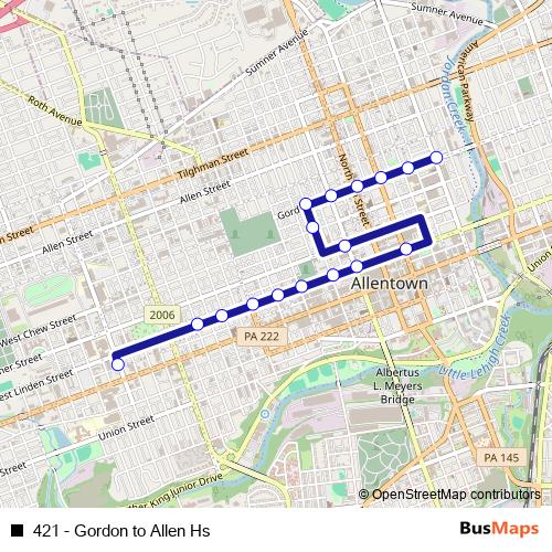 421 - Gordon to Allen Hs bus Line Map