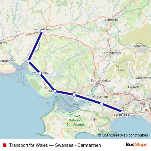Transport for Wales bus Line Map