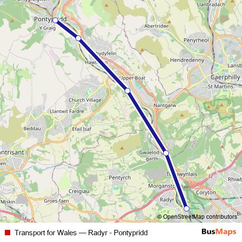 Transport for Wales bus Line Map
