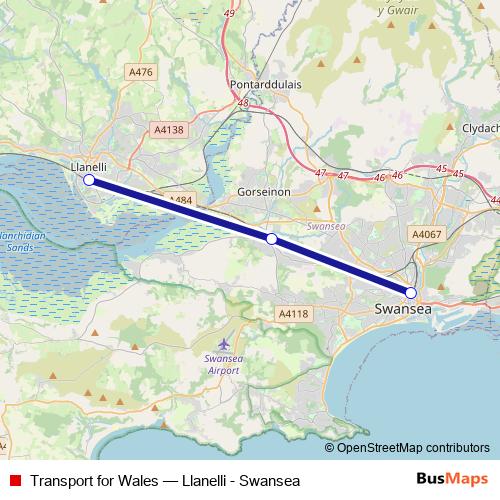 Transport for Wales bus Line Map