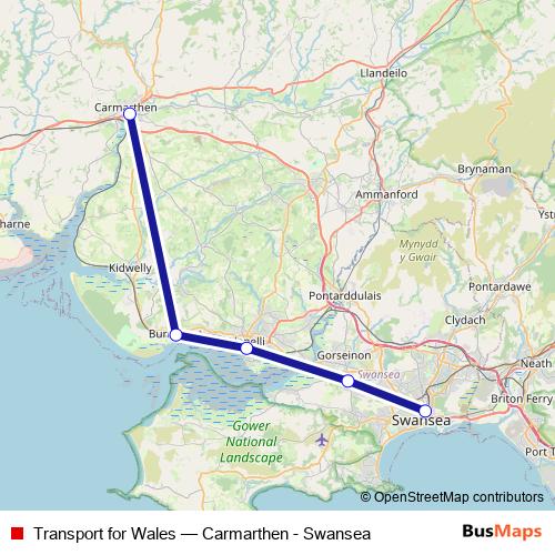 Transport for Wales bus Line Map
