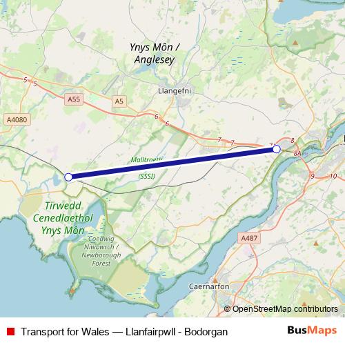 Transport for Wales bus Line Map