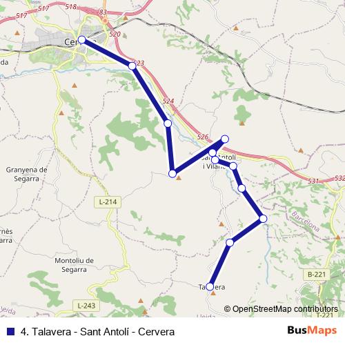 4. Talavera - Sant Antolí - Cervera bus Line Map