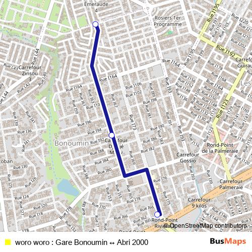 woro woro : Gare Bonoumin ↔ Abri 2000 bus Line Map