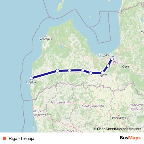 Rīga - Liepāja rail Line Map