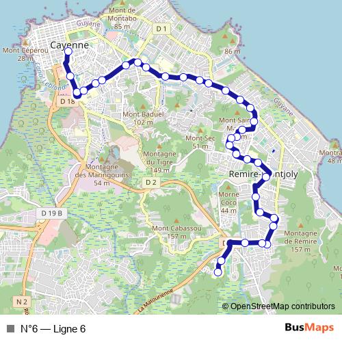 N°6 bus Line Map