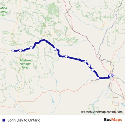John Day to Ontario bus Line Map