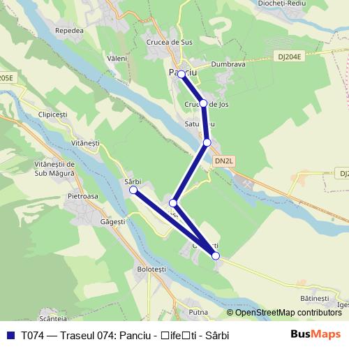 T074 bus Line Map