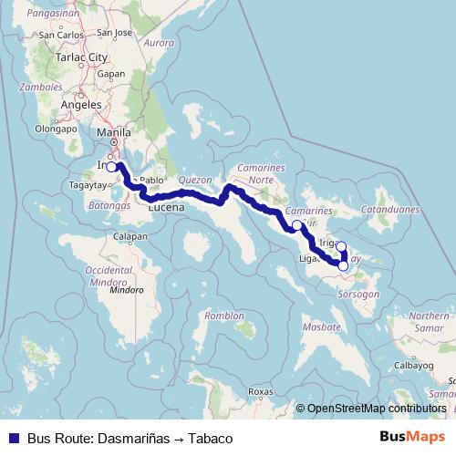 Bus Route: Dasmariñas → Tabaco bus Line Map