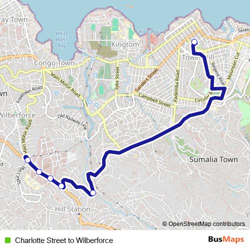 Charlotte Street to Wilberforce bus Line Map