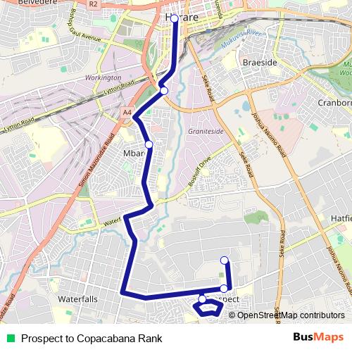 Prospect to Copacabana Rank bus Line Map