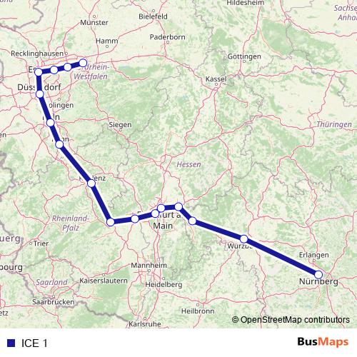 ICE 1 rail Line Map