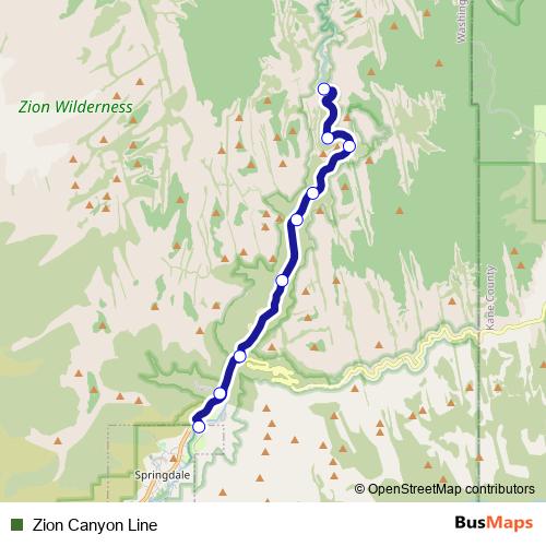 Zion Canyon Line bus Line Map