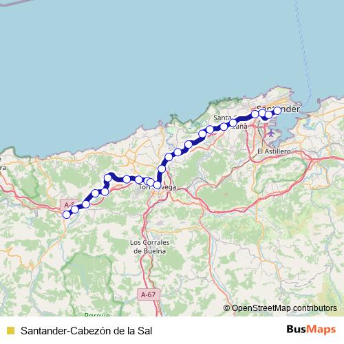Santander-Cabezón de la Sal rail Line Map