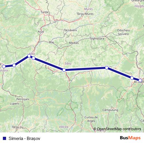 Simeria - Braşov rail Line Map