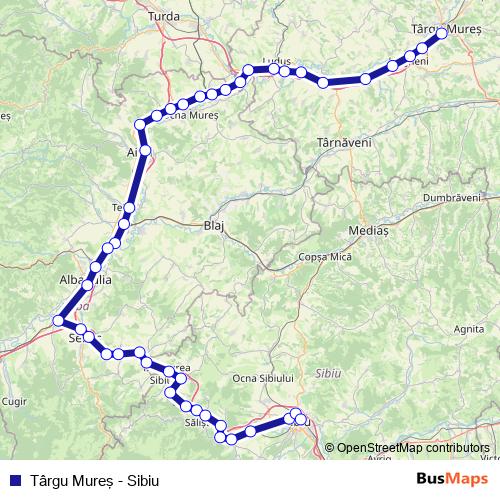 Târgu Mureş - Sibiu rail Line Map