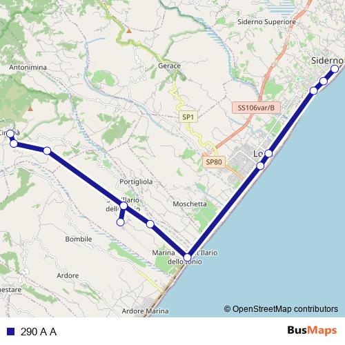 290 A A bus Line Map