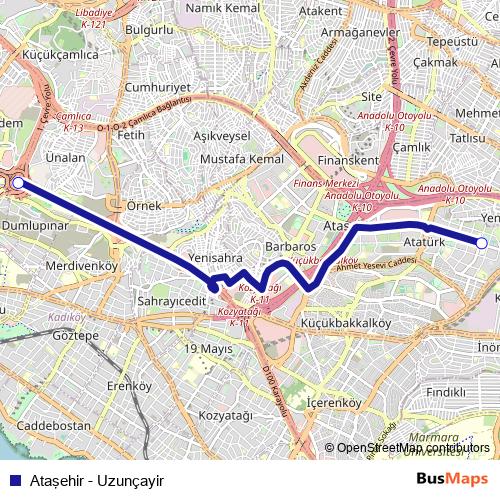 Ataşehir - Uzunçayir bus Line Map