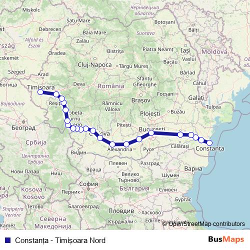 Constanţa - Timişoara Nord rail Line Map
