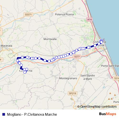 Mogliano - P.Civitanova Marche bus Line Map