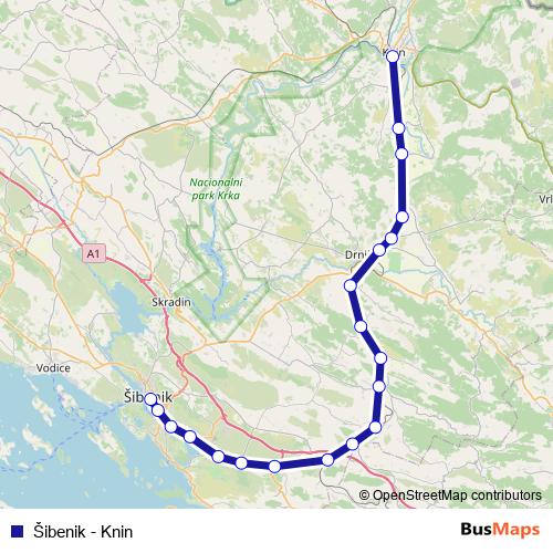 Šibenik - Knin rail Line Map