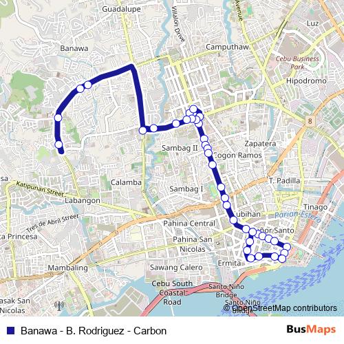 Banawa - B. Rodriguez - Carbon bus Line Map