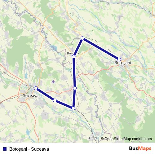 Botoşani - Suceava rail Line Map