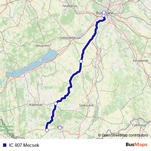 IC 807 Mecsek rail Line Map